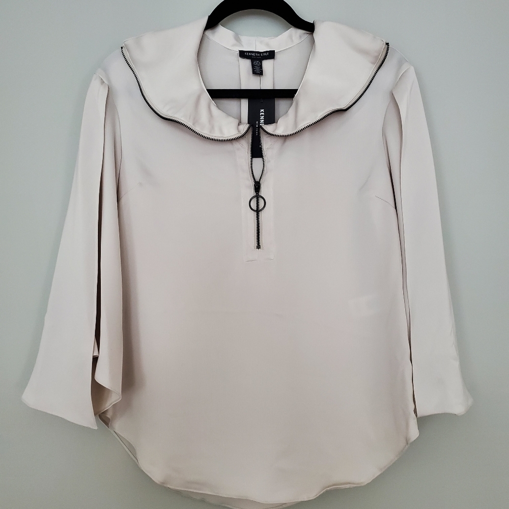 Kenneth Cole Blouse With Zip Flounce in Eggshell